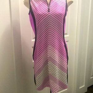 Just like new purple, black and white, striped Golf dress